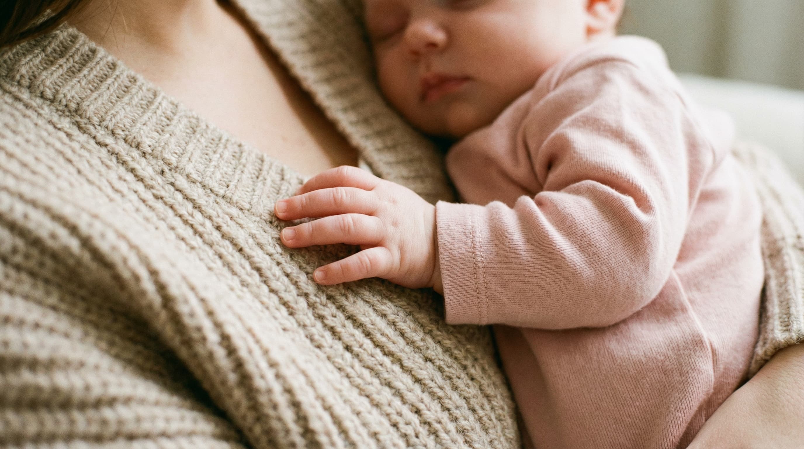 A baby's hand resting close to their parent