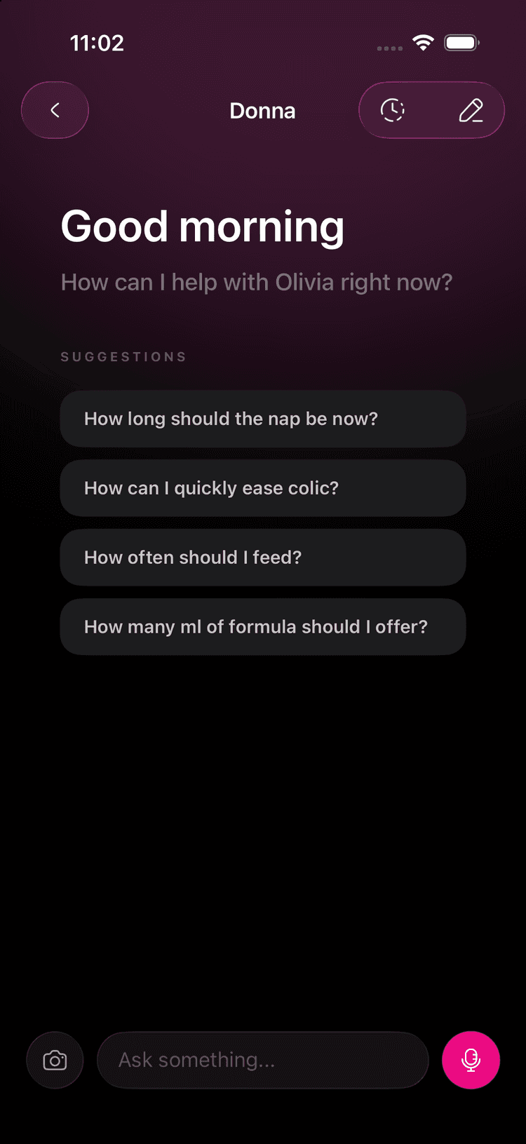 DonnaAI app interface - Calm support, even at 3 a.m.